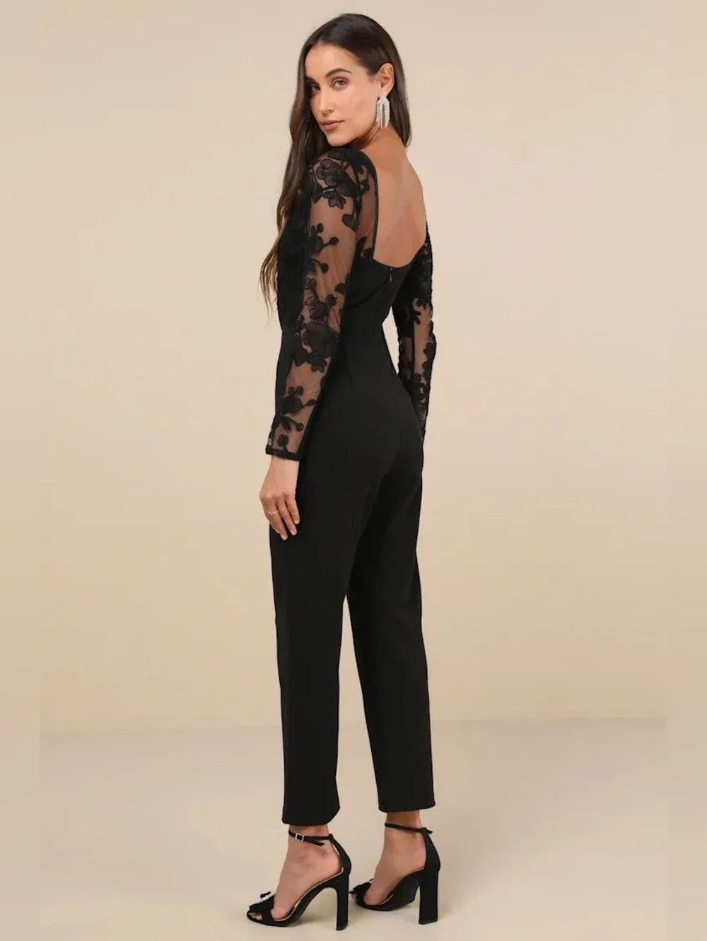 Lulus Write Your Own Romance Black Embroidered Long Sleeve Jumpsuit Wedding